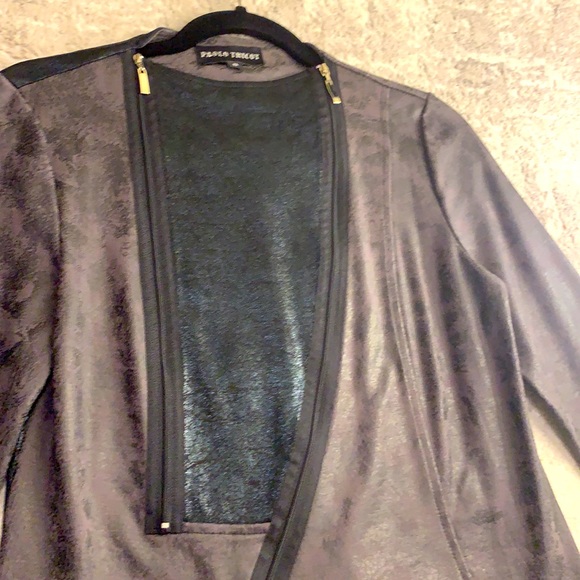 TWO TONE DOUBLE ZIP UP BLACK JACKET - Picture 4 of 6